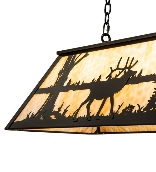 Meyda Lighting Elk at Lake 48" 6-Light Timeless Bronze Island Pendant Light With Beige Art Shade Glass
