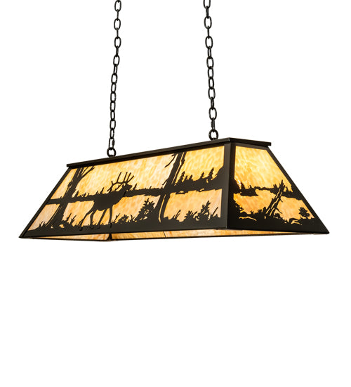 Meyda Lighting Elk at Lake 48" 6-Light Timeless Bronze Island Pendant Light With Beige Art Shade Glass