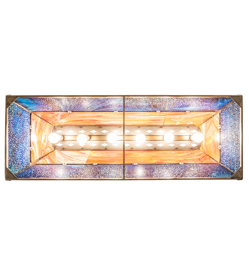 Meyda Lighting Elk at Lake 48" 9-Light Antique Copper Island Pendant Light With Orange & Blue Green Art Shade Glass