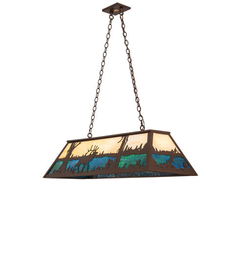 Meyda Lighting Elk at Lake 48" 9-Light Cafe Noir Island Pendant Light With Beige & Blue Green Ripple Art Shade Glass