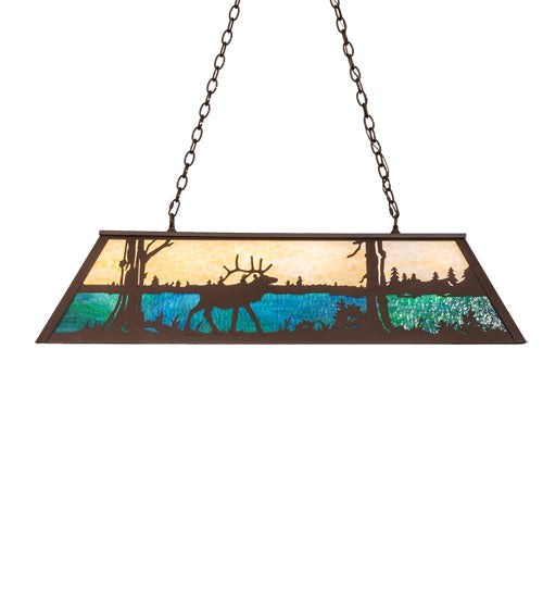 Meyda Lighting Elk at Lake 48" 9-Light Cafe Noir Island Pendant Light With Beige & Blue Green Ripple Art Shade Glass