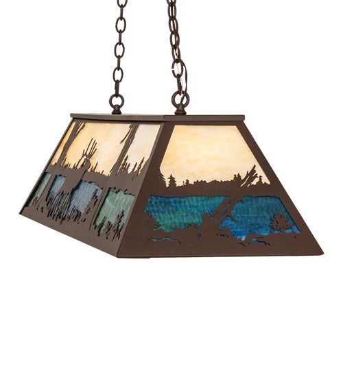 Meyda Lighting Elk at Lake 48" 9-Light Cafe Noir Island Pendant Light With Beige & Blue Green Ripple Art Shade Glass