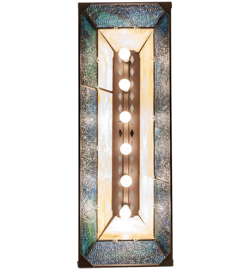 Meyda Lighting Elk at Lake 48" 9-Light Cafe Noir Island Pendant Light With Beige & Blue Green Ripple Art Shade Glass