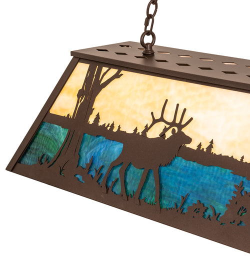 Meyda Lighting Elk at Lake 48" 9-Light Cafe Noir Island Pendant Light With Beige & Blue Green Ripple Art Shade Glass