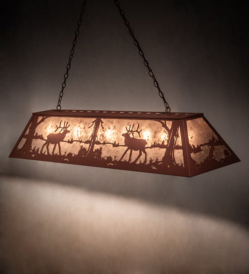 Meyda Lighting Elk at Lake 60" 9-Light Rust Island Pendant Light With Silver Mica Shade Glass