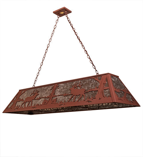 Meyda Lighting Elk at Lake 60" 9-Light Rust Island Pendant Light With Silver Mica Shade Glass