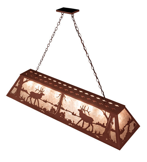 Meyda Lighting Elk at Lake 60" 9-Light Rust Island Pendant Light With Silver Mica Shade Glass