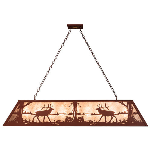 Meyda Lighting Elk at Lake 60" 9-Light Rust Island Pendant Light With Silver Mica Shade Glass