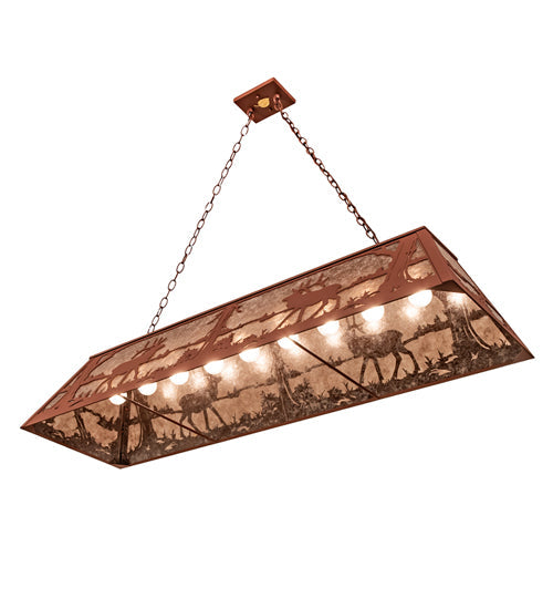 Meyda Lighting Elk at Lake 60" 9-Light Rust Island Pendant Light With Silver Mica Shade Glass