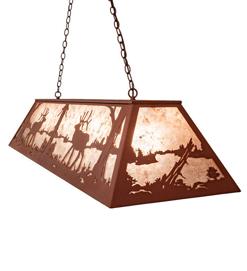 Meyda Lighting Elk at Lake 60" 9-Light Rust Island Pendant Light With Silver Mica Shade Glass