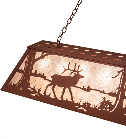 Meyda Lighting Elk at Lake 60" 9-Light Rust Island Pendant Light With Silver Mica Shade Glass