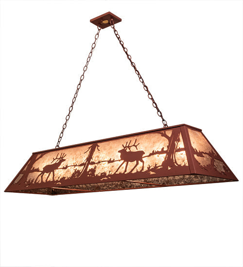 Meyda Lighting Elk at Lake 60" 9-Light Rust Island Pendant Light With Silver Mica Shade Glass