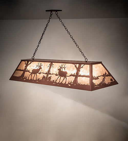 Meyda Lighting Elk at Lake 72" 11-Light Rust Island Pendant Light With Silver Mica Shade Glass
