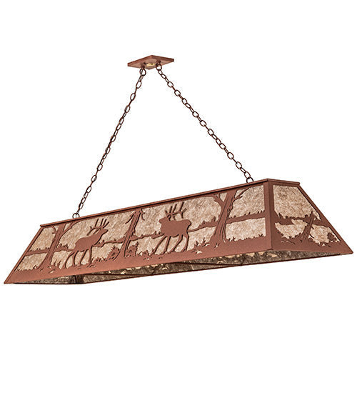 Meyda Lighting Elk at Lake 72" 11-Light Rust Island Pendant Light With Silver Mica Shade Glass