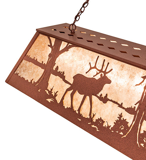 Meyda Lighting Elk at Lake 72" 11-Light Rust Island Pendant Light With Silver Mica Shade Glass