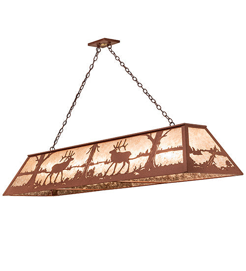 Meyda Lighting Elk at Lake 72" 11-Light Rust Island Pendant Light With Silver Mica Shade Glass