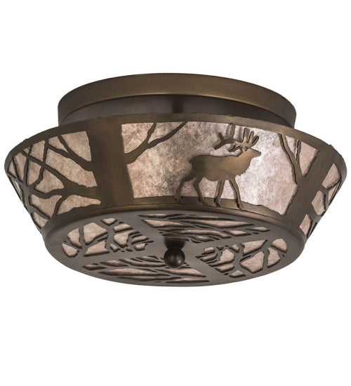 Meyda Lighting Elk on the Loose 16" 2-Light Antique Copper Flush Mount Light With Silver Mica Shade Glass