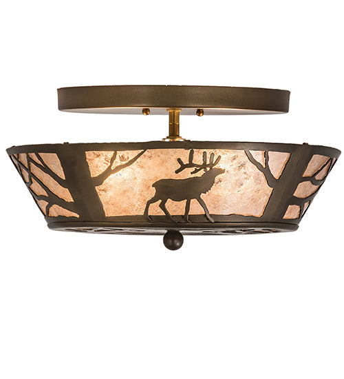 Meyda Lighting Elk on the Loose 16" 2-Light Antique Copper Flush Mount Light With Silver Mica Shade Glass