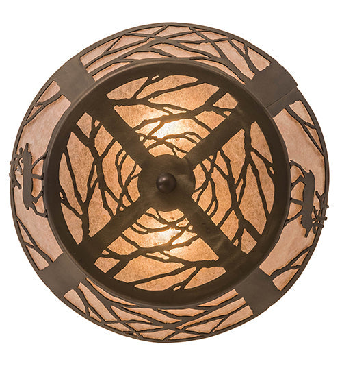 Meyda Lighting Elk on the Loose 16" 2-Light Antique Copper Flush Mount Light With Silver Mica Shade Glass