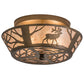 Meyda Lighting Elk on the Loose 16" 2-Light Antique Copper Flush Mount Light With Silver Mica Shade Glass