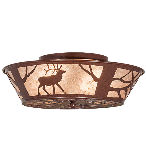 Meyda Lighting Elk on the Loose 22" 4-Light Rust Flush Mount Light With Silver Mica Shade Glass