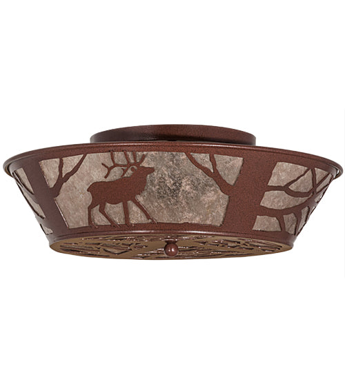 Meyda Lighting Elk on the Loose 22" 4-Light Rust Flush Mount Light With Silver Mica Shade Glass