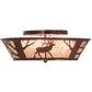 Meyda Lighting Elk on the Loose 22" 4-Light Rust Flush Mount Light With Silver Mica Shade Glass