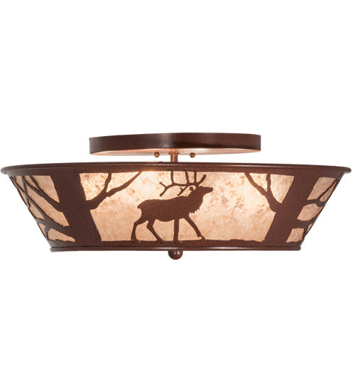 Meyda Lighting Elk on the Loose 22" 4-Light Rust Flush Mount Light With Silver Mica Shade Glass