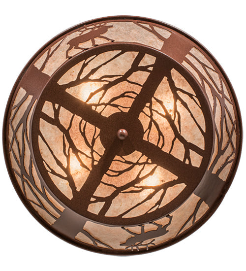 Meyda Lighting Elk on the Loose 22" 4-Light Rust Flush Mount Light With Silver Mica Shade Glass