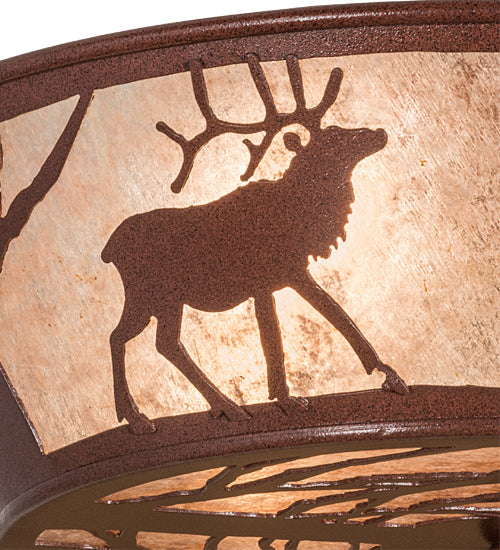 Meyda Lighting Elk on the Loose 22" 4-Light Rust Flush Mount Light With Silver Mica Shade Glass
