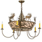 Meyda Lighting Elk on the Loose 34" 8-Light Antique Copper Chandelier With Silver Mica Shade Glass and Amber Faux Candlelight