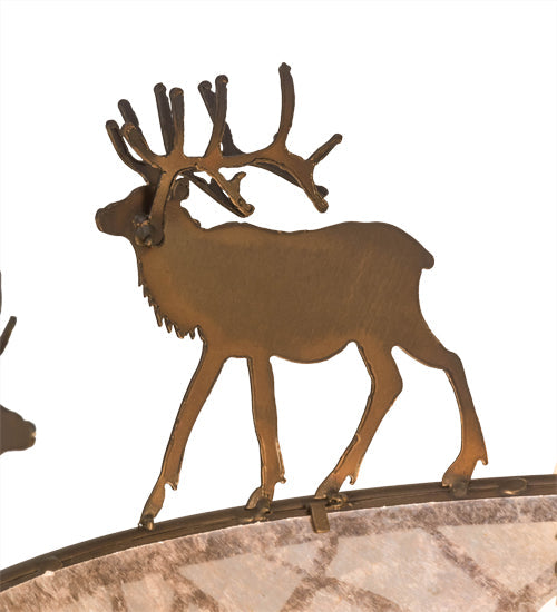 Meyda Lighting Elk on the Loose 34" 8-Light Antique Copper Chandelier With Silver Mica Shade Glass and Amber Faux Candlelight