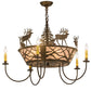 Meyda Lighting Elk on the Loose 34" 8-Light Antique Copper Chandelier With Silver Mica Shade Glass and Amber Faux Candlelight
