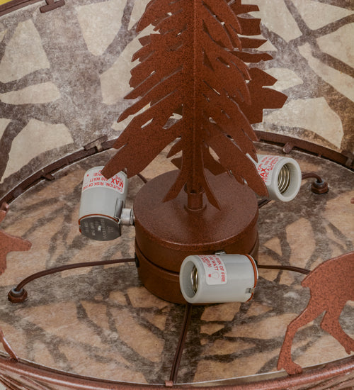 Meyda Lighting Elk on the Loose 35" 8-Light 5-Arm Rust Chandelier With Silver Mica Shade Glass