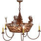 Meyda Lighting Elk on the Loose 35" 8-Light 5-Arm Rust Chandelier With Silver Mica Shade Glass