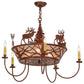 Meyda Lighting Elk on the Loose 35" 8-Light 5-Arm Rust Chandelier With Silver Mica Shade Glass