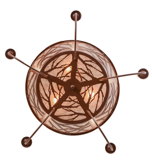 Meyda Lighting Elk on the Loose 35" 8-Light 5-Arm Rust Chandelier With Silver Mica Shade Glass