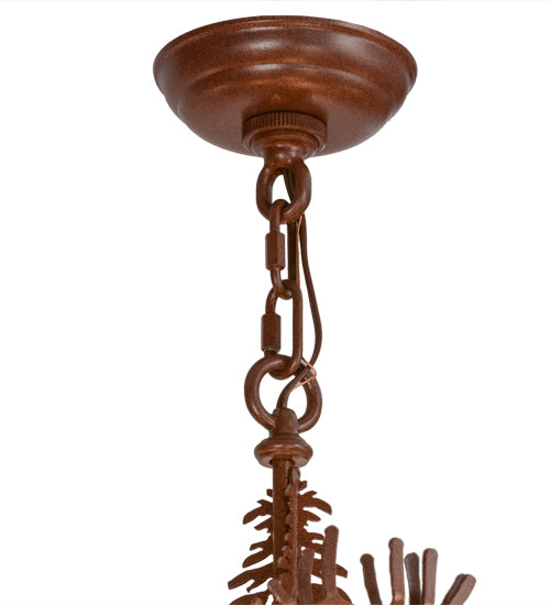 Meyda Lighting Elk on the Loose 35" 8-Light 5-Arm Rust Chandelier With Silver Mica Shade Glass