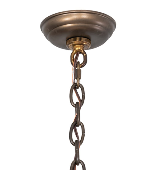 Meyda Lighting Elk on the Loose 35" 8-Light Antique Copper Chandelier With Silver Mica Glass & Aged Celadon Parchment Shade