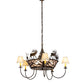 Meyda Lighting Elk on the Loose 35" 8-Light Antique Copper Chandelier With Silver Mica Glass & Aged Celadon Parchment Shade