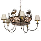 Meyda Lighting Elk on the Loose 35" 8-Light Antique Copper Chandelier With Silver Mica Glass & Aged Celadon Parchment Shade