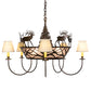 Meyda Lighting Elk on the Loose 35" 8-Light Antique Copper Chandelier With Silver Mica Glass & Aged Celadon Parchment Shade