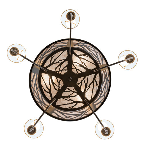 Meyda Lighting Elk on the Loose 35" 8-Light Antique Copper Chandelier With Silver Mica Glass & Aged Celadon Parchment Shade