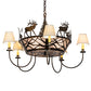 Meyda Lighting Elk on the Loose 35" 8-Light Antique Copper Chandelier With Silver Mica Glass & Aged Celadon Parchment Shade