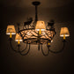 Meyda Lighting Elk on the Loose 36" 8-Light Antique Copper Chandelier With Silver Mica Glass and White Textrene Shade