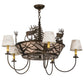 Meyda Lighting Elk on the Loose 36" 8-Light Antique Copper Chandelier With Silver Mica Glass and White Textrene Shade