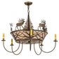Meyda Lighting Elk on the Loose 36" 8-Light Antique Copper Chandelier With Silver Mica Glass and White Textrene Shade