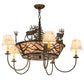 Meyda Lighting Elk on the Loose 36" 8-Light Antique Copper Chandelier With Silver Mica Glass and White Textrene Shade