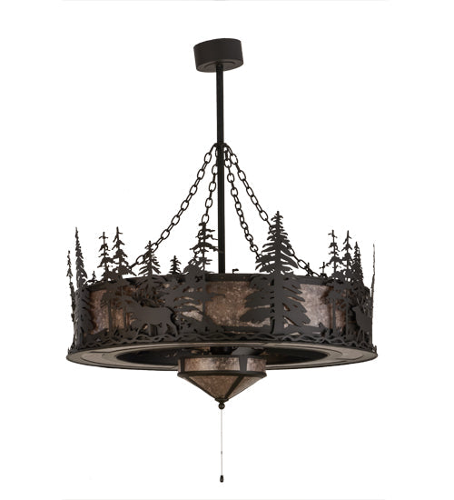 Meyda Lighting Elk through the Trees 45" 11-Light Oil Rubbed Bronze Chandelier With Silver Mica Shade Glass and Fan