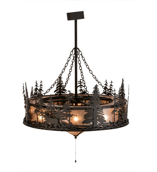 Meyda Lighting Elk through the Trees 45" 11-Light Oil Rubbed Bronze Chandelier With Silver Mica Shade Glass and Fan